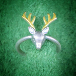 Bicolor-Ring Hirsch 925 Silber